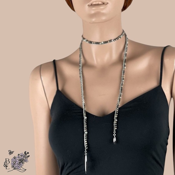 Stella & Dot Jewelry - Stella & Dot “ZOE” Lariat Necklace Silver Crystal 42”